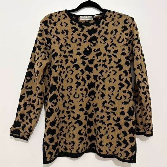 Carolyn Taylor vintage cheetah print pullover crew knit sweater size small - Picture 1 of 3